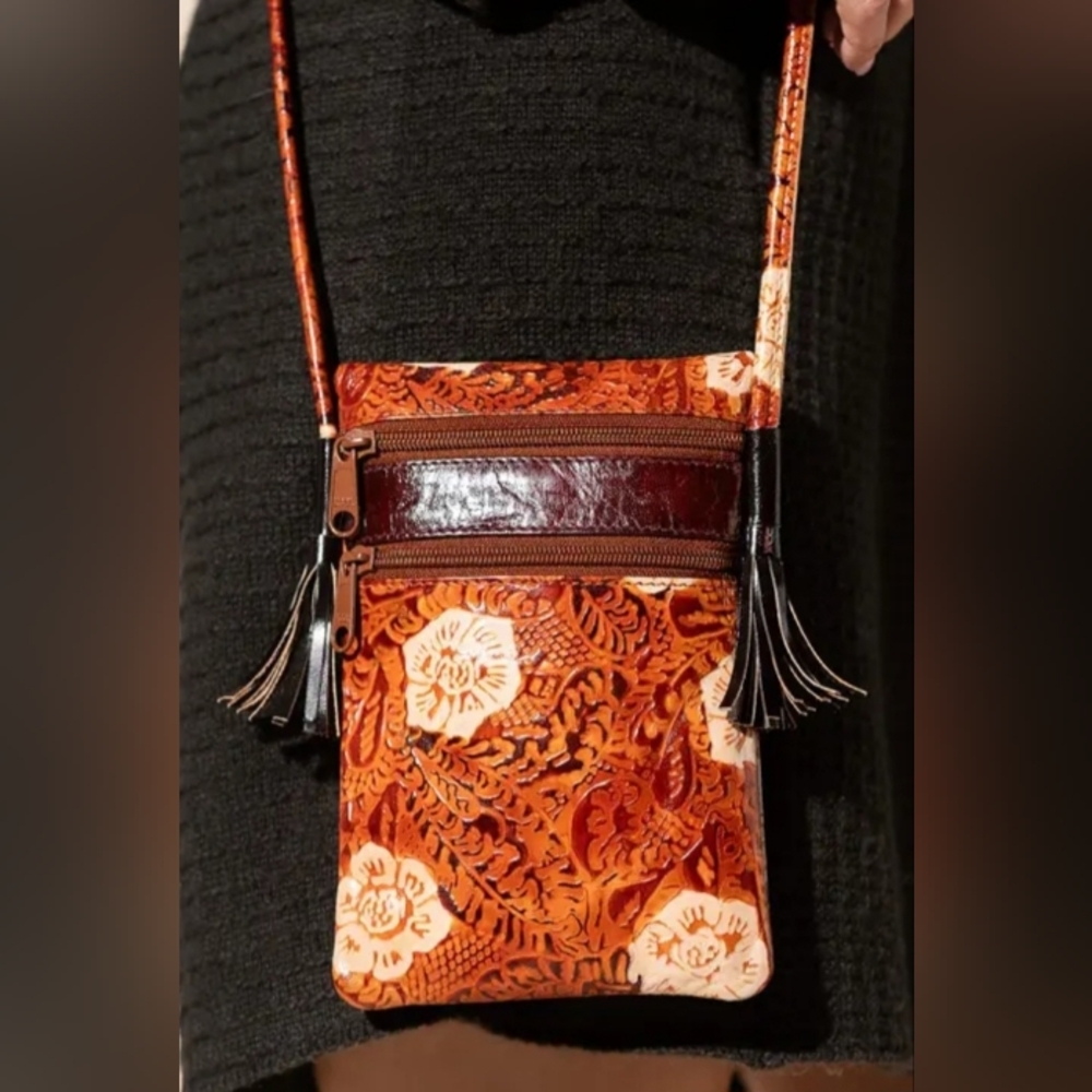 Hand Painted "Magnolia" Patterned Embossed Artisan Crossbody Leather Bag